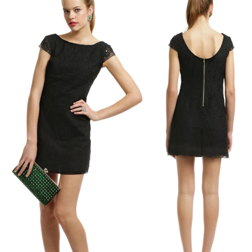 Lilly Pulitzer Jeanette Mini Dress Black Lace Crochet Whimsigoth Romantic Y2K 10